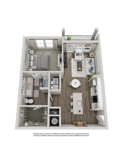 A2 floor plan 1 bed, 1 bath